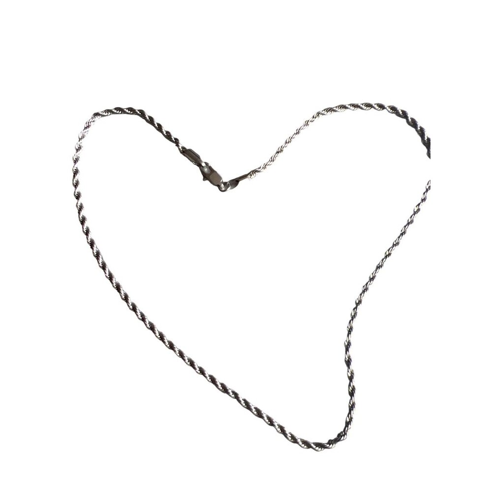 Silver Tone Stainless Steel Rope Chain Unisex 16” Simple Well Made Layer Look